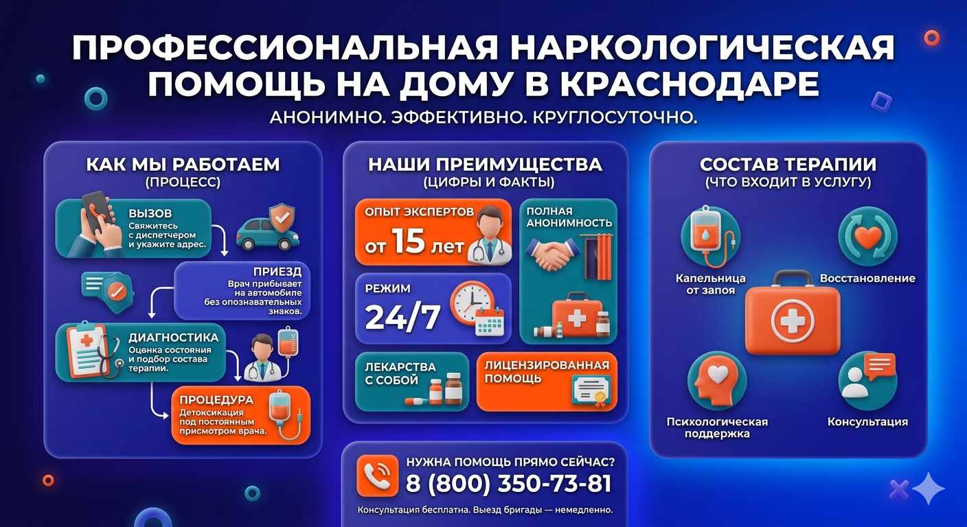 Инфографика о принципах лечения алкоголизма на дому в Менделеевске: этапы вызова нарколога, преимущества анонимной детоксикации и состав медицинской помощи.